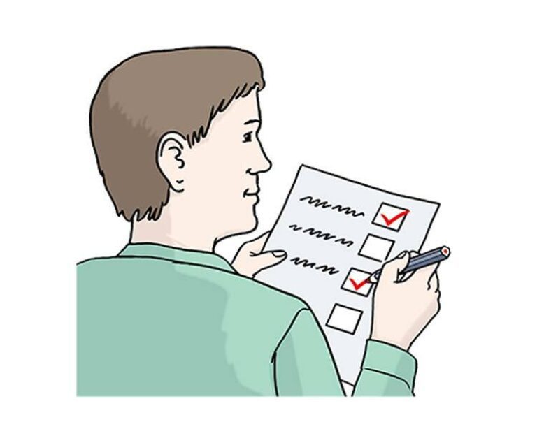 Illustration einer Person, die eine Liste abhakt